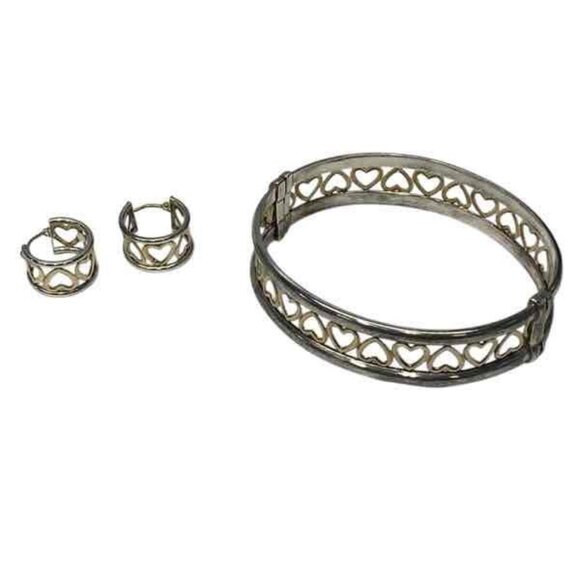 *SOLD* 14K Gold & Sterling Silver Heart Bangle / Bracelet & Earring Set - Picture 13 of 15